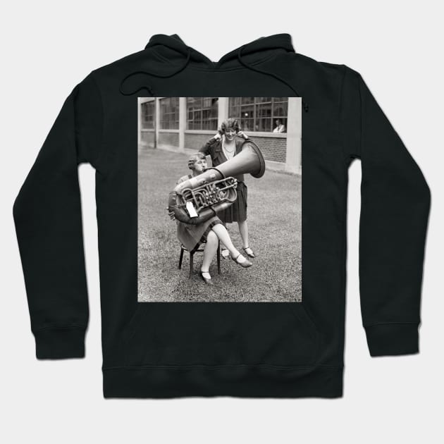 Girl Playing Tuba, 1928. Vintage Photo Hoodie by historyphoto